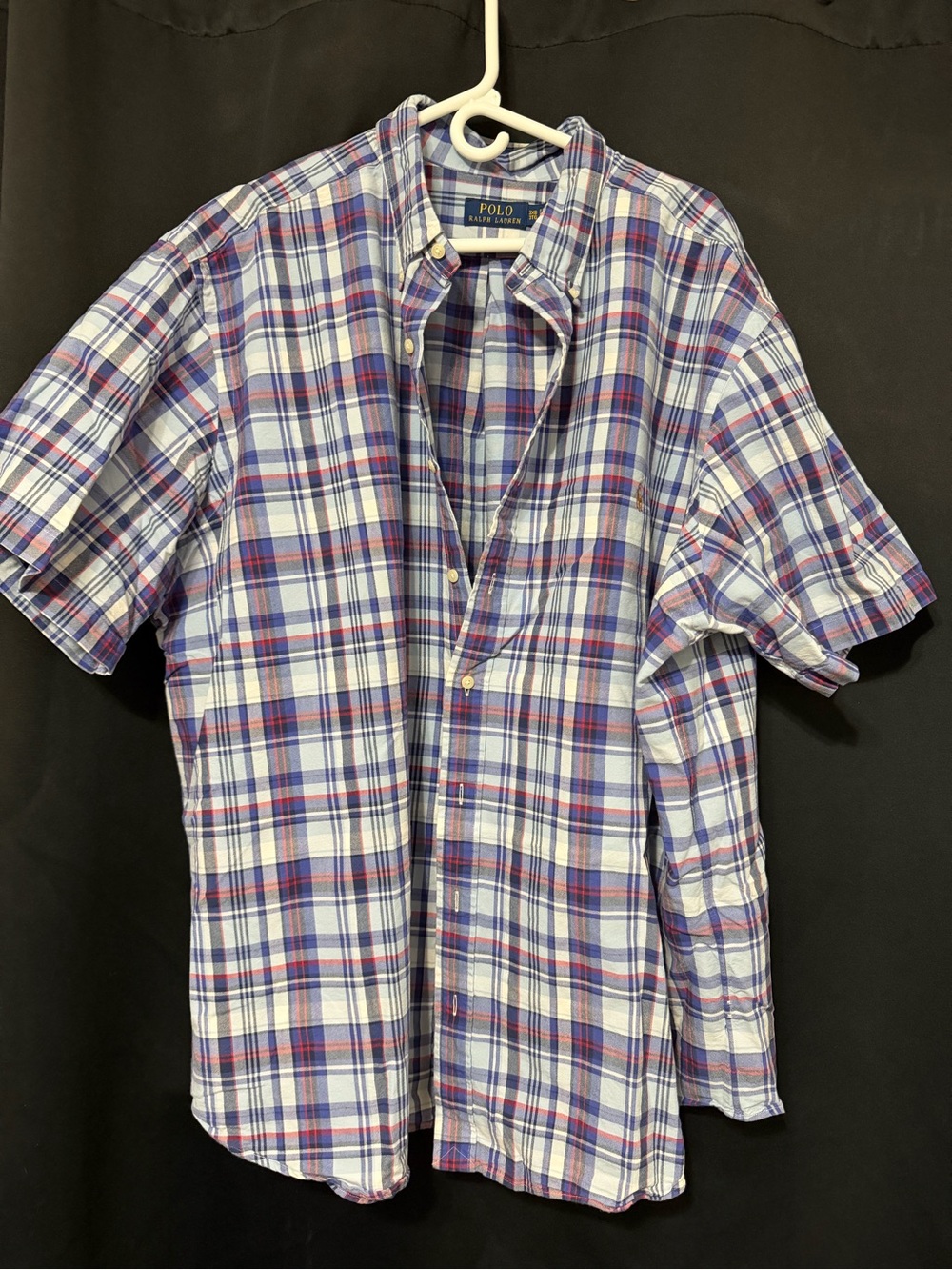 Ralph Lauren Short-Sleeve Plaid Button-Down Shirt in Blue, White & Red